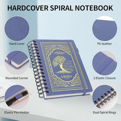 A5 Hardcover Spiral Notebook Tree of Life Journal Daily Journals for Writing Travel Notebooks Journal for Women Men 80GSM Paper Leather Spiral Journal,5.7"x8.3"（Spiral Tree -Purple)