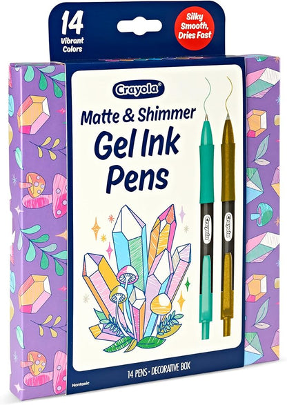 Crayola Gel Ink Pen Marker Set, 14 Matte & Glitter Pens, Gel Pens for Coloring, Fine Point, Gift for Kids & Teens, Ages 4+