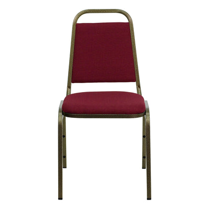 Trapezoidal Back Fabric Upholstered Stackable Banquet Chair, Multipurpose Stacking Chair with Padded Seat and Back, Burgundy/Gold