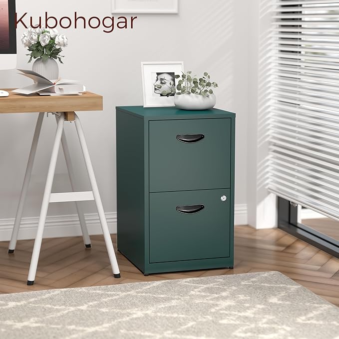 Kubohogar 2 Drawer File Cabinet with Lock,Green Metal Filing Cabinets,Vertical Locking File Cabinet Fit Hanging Files, Letter,File Box and A4 Documents