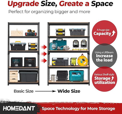 HOMEDANT 5 Tier Storage Shelves Adjustable Laminated Boltless Garage Metal Shelving Unit Heavy Duty Utility Rack Shelf Warehouse Pantry Closet Kitchen (2, (L) 48.1" W, Black)