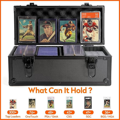 MewVeer Top Loader Storage Box with Key Locks, Trading Card Storage Case, Sports Card Box & Hard Cases Holds up to 300+ Top Loaders, 76 One Touch (35pt), 48 PSA/GMA, 43 CSG, 41 SGC, 36 BGS/HGA