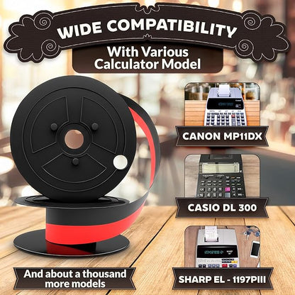Canon MP11DX Calculator Ribbon Set of 3 – 18ft x 0.5in Sharp EL-1197PIII Calculator Ribbon Red/Black for Great Print Capacity and Brightness, Easy Setup – Suitable for Popular Models