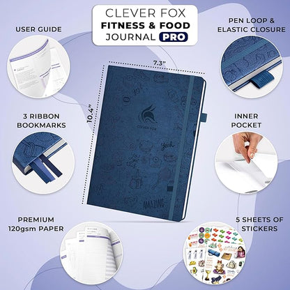 Clever Fox Fitness & Food Journal PRO – Daily Workout & Meal Planner for Women & Men – Exercise & Weight Loss Diary Notebook, 7.3x10.4” (Mystic Blue)