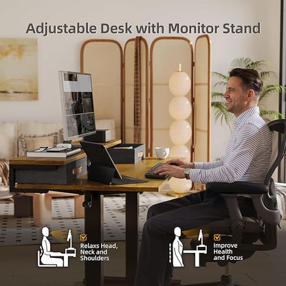 Claiks Electric Standing Desk with 2 Drawers, Adjustable Standing Desks with Storage, Height Adjustable Stand up Desk for Home Office with 2 Hooks,48 Inch Ruist Brown