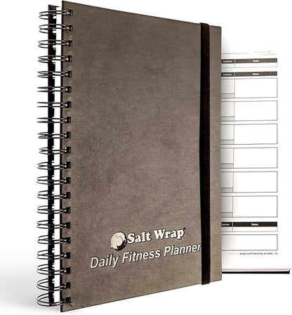SaltWrap Daily Fitness Planner - Gym Workout Training Log, Weightlifting Exercise Journal, and Food/Diet Tracker - Daily and Weekly Pages, Goal Tracking, Spiral-Bound, 7 x 10 inches