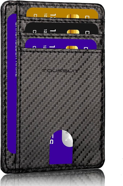 TOURSUIT Travel Minimalist Slim Front Pocket Wallet for Men Women, RFID Blocking Credit Card Holder Case (Carbon Fiber Black)