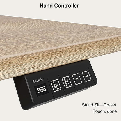 Grandder 47 Inch Electric Standing Desk with Four Drawers, Sit to Stand Up, Height Adjustable Desk with Storage Shelf for Home Office, Study, Ergonomic Adjustable Computer Desk, Oak
