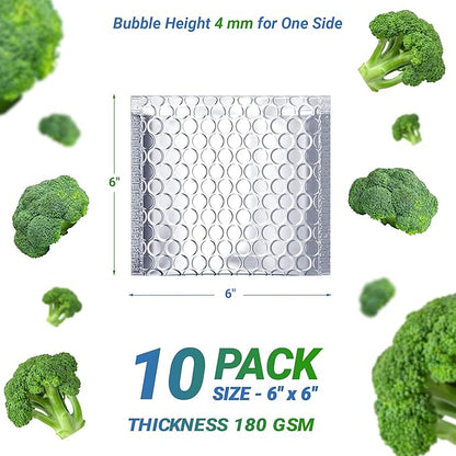 Amiff Silver Thermal Bubble Mailer, 6 x 6 Inches. 10 Pack Metallic Bubble Mailers. Self-Seal Insulated Mailers for Cold Shipping. Padded Envelopes Waterproof. Thermal Bag for Food, Cosmetics