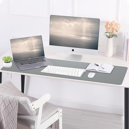 Leather Desk pad Protector,47" x 17" Large Desk mat with Natural Cork & PU Leather,Mouse pad,Non-Slip Office Desk Mat,Waterproof Desk Writing Pad for Office and Home (Light Gray)