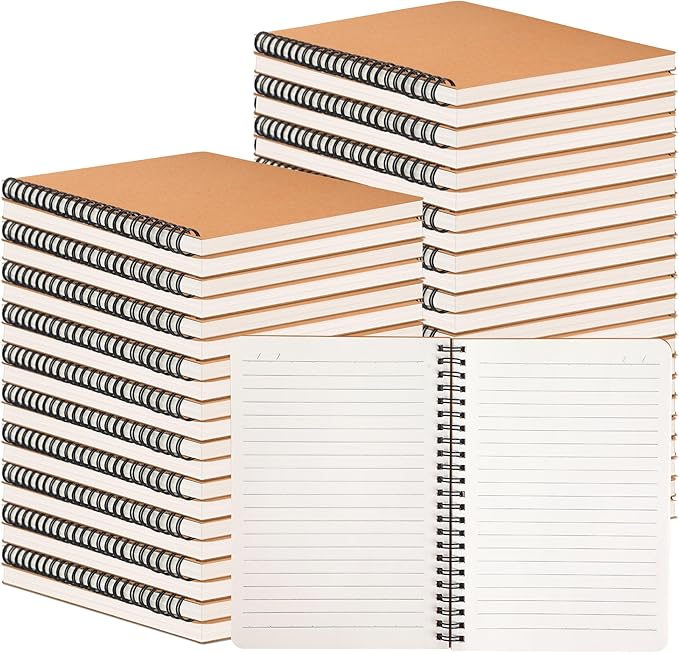 miikoul 100 Packs A5 Spiral Lined Notebooks, Kraft Paper Cover, 8.3"×5.5", 60 Sheets/120 Pages, Ruled Notebooks Bulk, Hardcover Journal Notepad Travel Notebooks for Office and Back to School Supplies