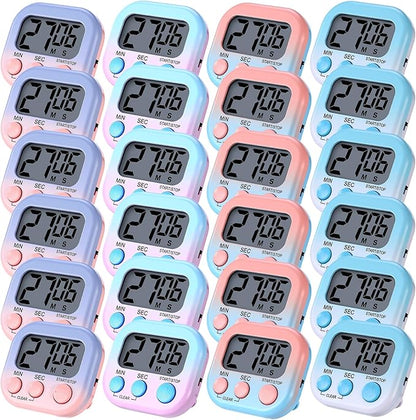 Weewooday 24 Pcs Digital Kitchen Timer Magnetic Timer Bulk On/Off Switch Minute Second Count up Countdown Loud Alarm for Exercise Cook Baking (Gradient Color)