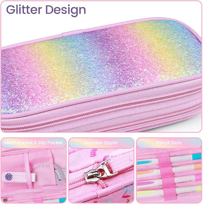 Bagseri 2 Pack Pencil Case for Girls - Expandable Cute Pencil Pouch for Kids Large Capacity Pencil Bag Organizer for School (Purple Mermaid and Pink Unicorn)