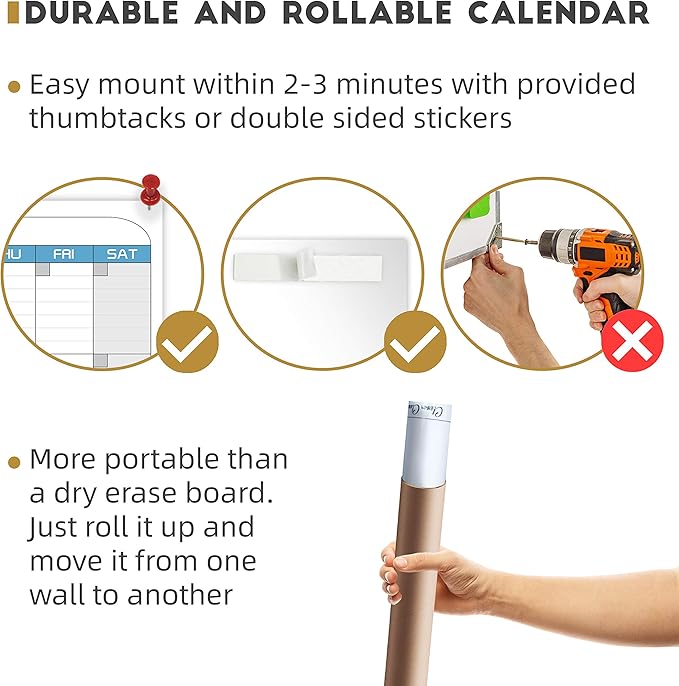 CLEVER CLEAN Large Dry Erase Wall Calendar - 36"x72" Undated 3-Month Calendar for Home, School, Office Projects - Jumbo Reusable Task Organizer