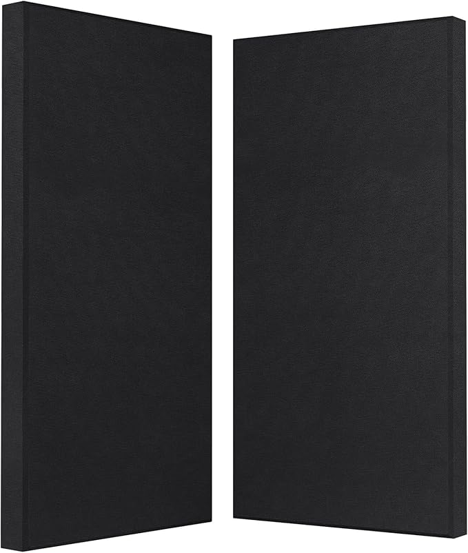 2” Thick Acoustic Panels with Hanging Hardware, 2 PCS 47.2” x 23.6” Fiberglass Sound Absorbing Panels for Home Theater Church Office Wall, Black