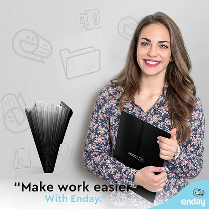 Accordion File Organizer Black, 7 Pocket Expanding File and Cover Folder with Labels, Plastic Portable Desktop Letter A4 Paper – by Enday