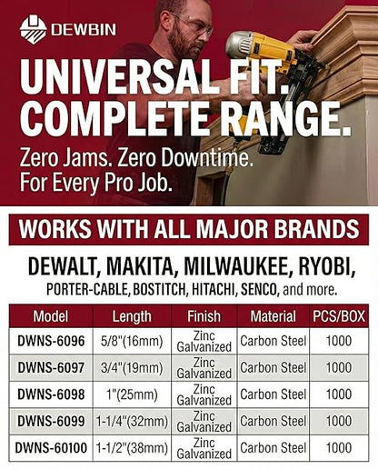 DEWBIN 18 Gauge Narrow Crown Staples, 1000 Cts 1-1/2-Inch 18GA Heavy Duty Galvanized Upholstery Staples for Electric or Pneumatic Narrow Crown Stapler Guns