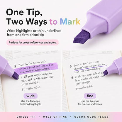 10 Aesthetic Bible Highlighters - Chisel Tip Liquid Ink Marker | Pen with Snap Caps for Clean Highlighting - Assorted Colors, No Bleed & Quick Dry - Bible Marker for Journaling & Studying