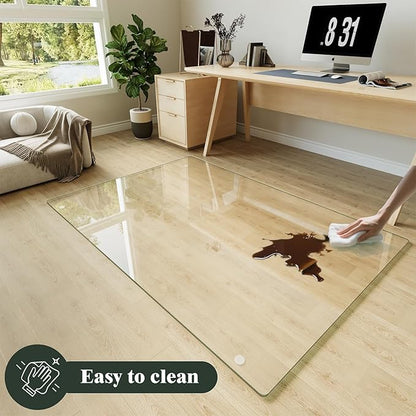 Koonmi Tempered Glass Chair Mat for Hardwood Floors & Carpets, 48" x 72“ Transparent Heavy Duty Office Floor Protector with Noise-Free Gliding Shatterproof for Home Office Desk