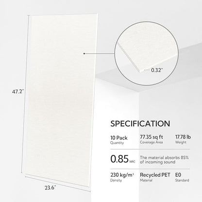 Olanglab Acoustic Wall Panels 10 Pack, 48 x 24 per Acoustic Panels Sound Absorbing, Sound Panels for Home Studio and Office, Plain White