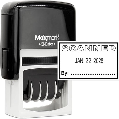 MaxMark Office Self Inking Date Stamp with Phrase Scanned - Black Ink