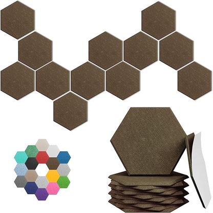 Hexagonal Acoustic Panels-12 Pack High-Density Sound Absorbing Panels 12"X10"X0.4" for Enhanced Noise Reduction, DIY Design, Idea for Studios, Offices, and Home Theaters(Coffee Brown)