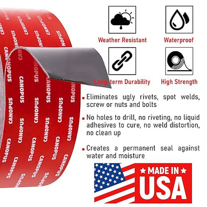 CANOPUS Double Sided Tape, 5952 Heavy Duty Mounting Tape, Strong Bond & Weatherproof Seal Strip for Automotive Mounting, Picture and Photo Frame, Poster, Craft, 2 in x 15 ft, Black, Made in USA