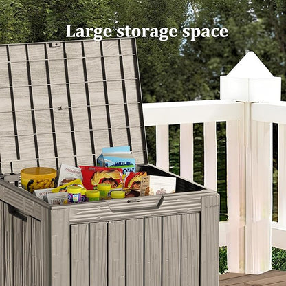 PATIOEASY Outdoor Storage Box 30GAL Waterproof Resin Deck Box,UV-Resistant Lockable Package Delivery Bin for Garden Tools,Small Patio Outside Cushions,Pool Accessories Supplies,Chest,Furniture,Brown