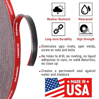 CANOPUS Double Sided Tape, 5952 Heavy Duty Mounting Tape, Strong Bond & Weatherproof Seal Strip for Automotive Mounting, Picture and Photo Frame, Poster, Craft, 0.25 in x 15 ft, Black, Made in USA