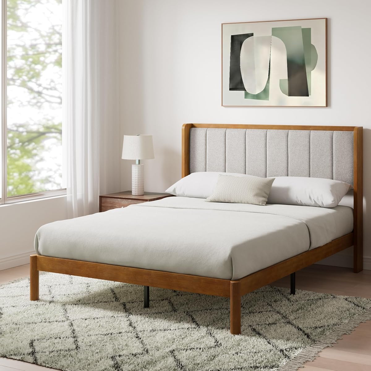 Zinus Jonas Bamboo Platform Bed Frame, Wingback Headboard, Queen