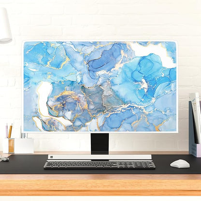 Baocicco Baby Blue Gold Marble Waterproof Screen TV Cover 37, 38, 39 Inch Modern Television Accessories TV LCD Fashion Weatherproof Screen TV Decorations for Tablet LED LCD OLED TVs