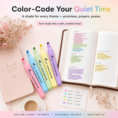 10 Aesthetic Bible Highlighters - Chisel Tip Liquid Ink Marker | Pen with Snap Caps for Clean Highlighting - Assorted Colors, No Bleed & Quick Dry - Bible Marker for Journaling & Studying