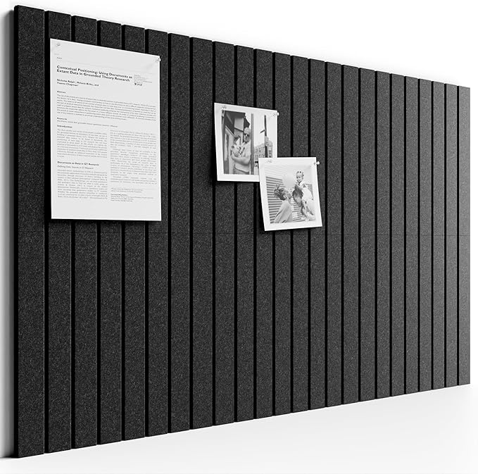 Bumusty Large Cork Board Alternative-36 x24 Felt Bulletin Board Tiles, with 30 Pushpins, 40 Adhesive Tabs, 6-Pack Slat Wall Paneling, Cork Boards for Office Push Pin Board Felt Board-Charcoal Gray