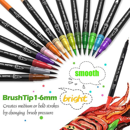 Skin Tone Dual Tip Brush Pen,Colored Fine & Brush Calligraphy Pens, Dual Tip Brown Markers for Adult Coloring Books Drawing Planner Calendar Art Sketch Outlining Sketching Calligraphy