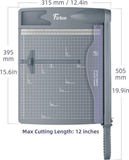 Firbon 12" Guillotine Paper Cutter, Heavy Duty 30-Sheet Capacity Trimmer for Cardstock, Photos, Scrapbooking, Office, Classroom, Studio (Gray)