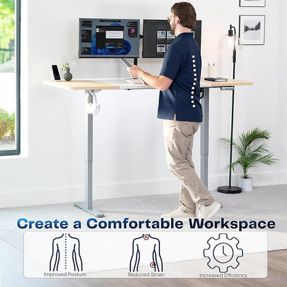VIVO Electric 71 x 30 in Standing Desk, Memory Height Adjustment, 1B Series, Holds 220 lbs, White and Light Wood, Top Gray Frame, DESK-KIT-1G7WC