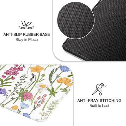 Auhoahsil Mouse Pad, 12 x 10 in Simple Flower Theme Computer Mouse Pad for Desk, Premium-Textured Non-Slip Rubber Stitched Edges Waterproof Square Mouse Mat for Gaming Work Wireless Mice, White