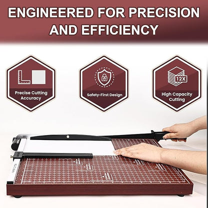 Voluda 18 Inch Guillotine Paper Cutter - Heavy Duty Professional Paper Trimmer for Cardstock, Photos & Office Use - 12 Sheet Capacity with Safety Lock.