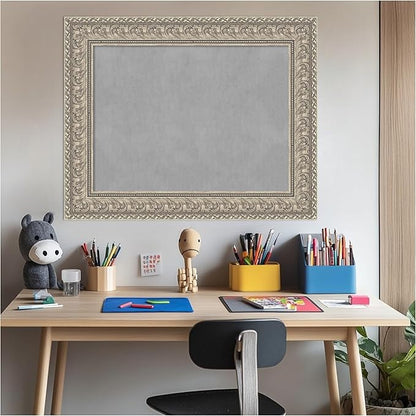 Amanti Art Silver Framed Magnetic Board 25x31 Medium Vision Board for use with Magnets, 100% Metal Sheet to Display Items as Office Decor or for Home Organization in mudroom, Kitchen or Kids Room