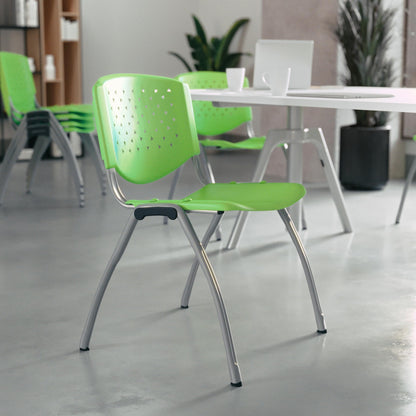 880 lb. Capacity Green Plastic Stack Chair with Titanium Gray Powder Coated Frame