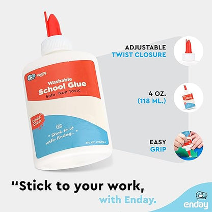 Liquid Glue (24 Pack) - 4 oz Washable School Glue, White Glue Bottles, Glue Bulk, Non-Toxic Liquid Glue for Kids - Glue for Slime, Arts and Craft Glue - by Enday