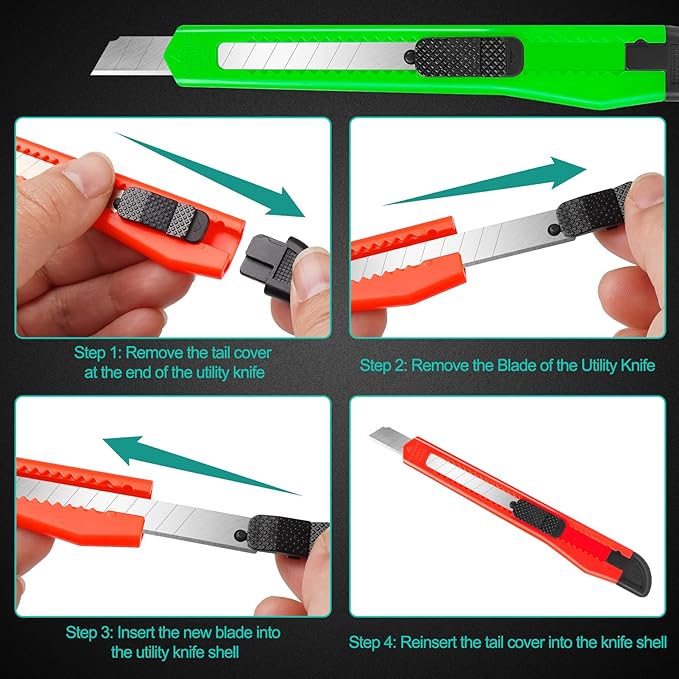 24 Pack Box Cutter Retractable, Utility Knife with 9mm Wide Snap-Off Blade, Small Box Opener Exacto Knife, Lightweight, Sharp Paper Knives for Office, Home, Crafts