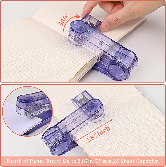 Temiary Swing-Arm Swivel Stapler with 400 Staples, 360 Degree Rotate Desktop Staplers for Booklet or Book Binding, 25 Sheet Capacity for Desk Classroom Office Supplies (Purple)