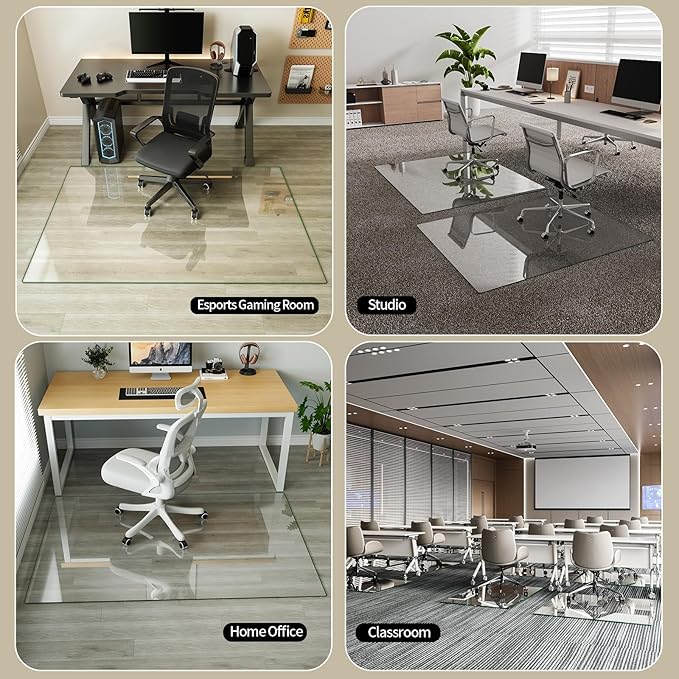 Koonmi Tempered Glass Chair Mat for Hardwood Floors & Carpets, 36" x 55“ Transparent Heavy Duty Office Floor Protector with Noise-Free Gliding Shatterproof for Home Office Desk