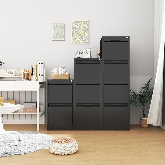 3-Drawer File Cabinet with Lock,Metal Vertical Filing Cabinets for Home Office,Under Desk File Cabinets for Letter/Legal/A4 Size Files,Easy Assemble,Black