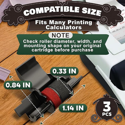 3 Pack IR40T Calculator Ink Roller, Black/Red - Compatible with Casio HR-170RC, HR-100TM / Canon P23-DHV, P170-DH3 / Sharp EL-1801V, EL-1750V & More - Individually Sealed Calculator Ink Cartridge