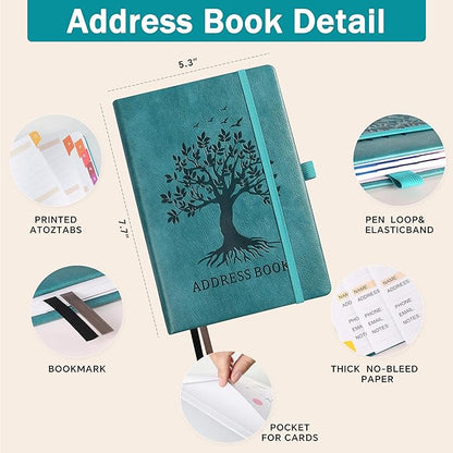 ZXHQ Address Book with Colorful Alphabetical Tabs (8.4" x 5.8") - Address Books for Seniors Hardcover Telephone and Contact Organizer, with Space for Important Website Passwords - Seagreen