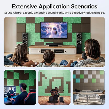 UNECHO 12 Pack 12" X 12" X 0.4" Acoustic Panels for Wall Sound Absorbing, Square Self-Adhesive Sound Panel, High Density Suitable for Multiple Scenarios(Coffee Brown)