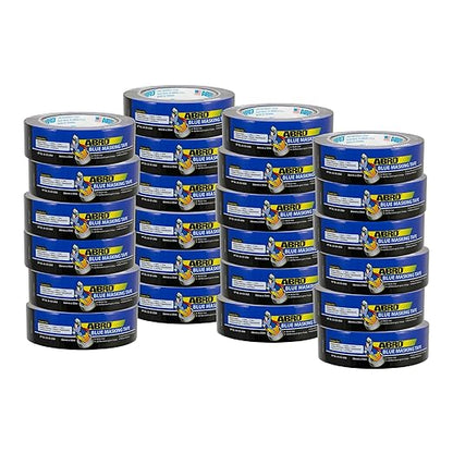 ABRO 24 Pack Blue Painters Tape: 36mm x 55M All Purpose Blue Tape, Temporary Labeling, Easy Tear, Clean Removal, Masking Tape Colored, DIY or Pro Use