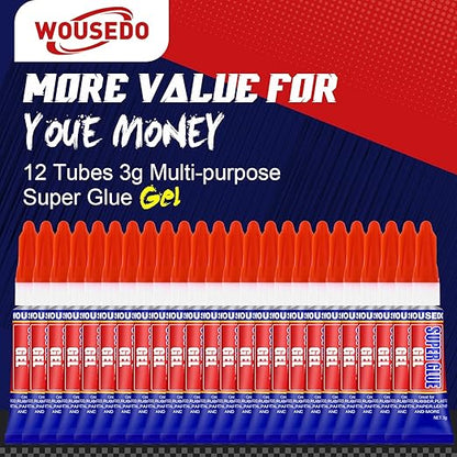 12 x 3g Super Glue Gel, Fast Strong Adhesive, Strong Cyanoacrylate (CA) Glue for Plastic, Metal, Ceramic, Leather, Wood, DIY Crafts and More – Quick Dry, Thick Formula, All-Purpose Instant Bond